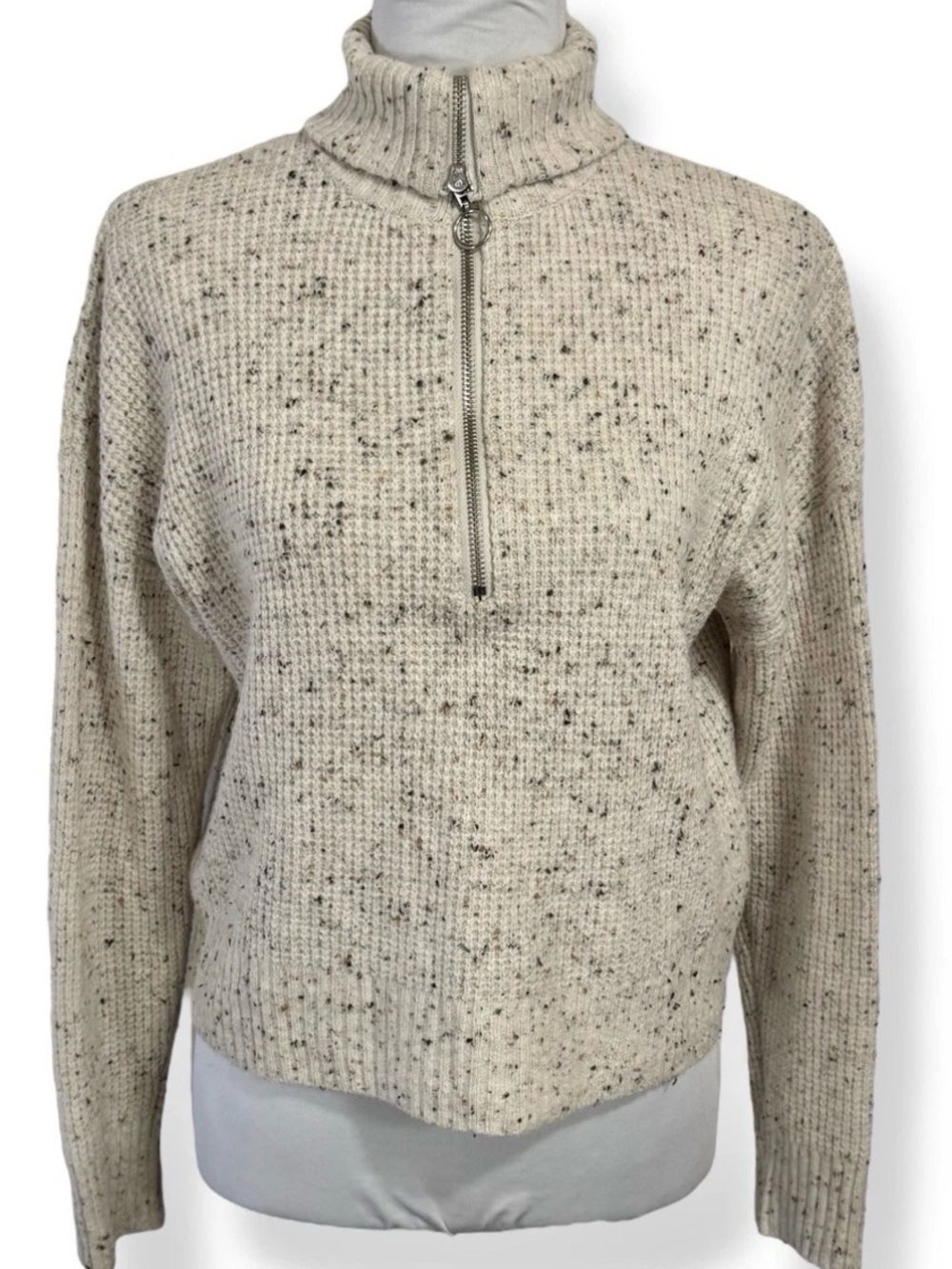 William Rast Speckled Cream Half-Zip Turtleneck Sweater